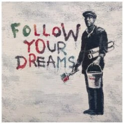 Tapestry Fabric Cushion Panel Banksy "Follow Your Dreams" – 47cm Square