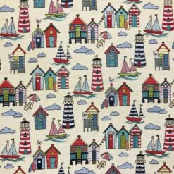 Tapestry Fabric Marine Beach Huts Upholstery Furnishings Curtains 140cm Wide