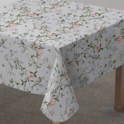 Teflon Coated Panama Fabric Cotton Rich Canvas Blossom Birds Floral 140cm Wide