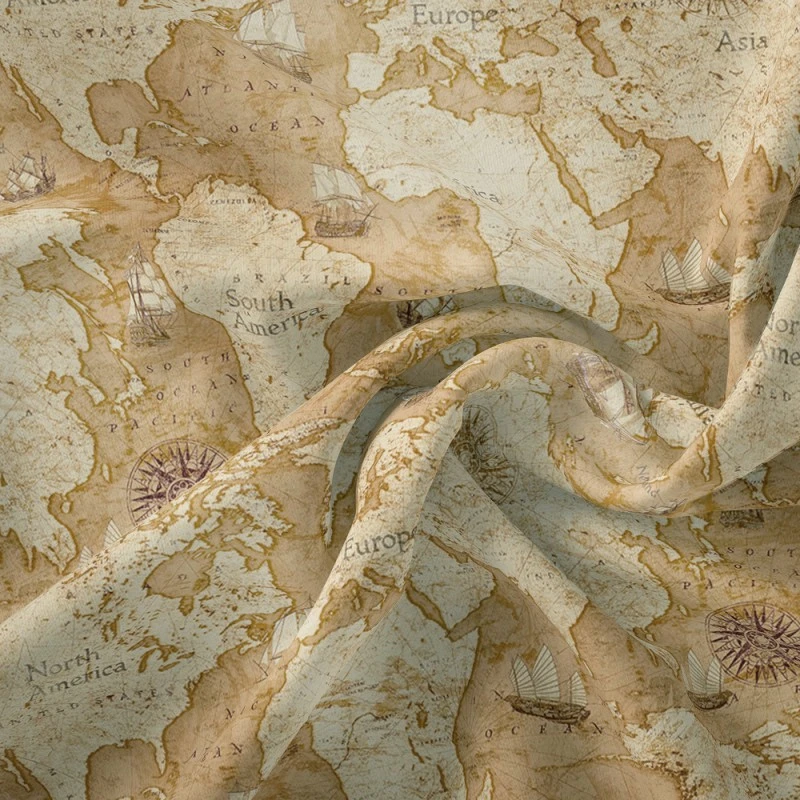 Teflon Coated Panama Fabric Cotton Rich Canvas Printed Vintage Atlas 140cm Wide 4 Teflon Coated Panama Fabric Cotton Rich Canvas Printed Vintage Atlas 140cm Wide - Image 2