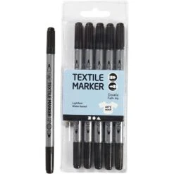 Textile Markers Felt Tip Black 2.3mm & 3.6mm Tip 6pcs Water Based Permanent