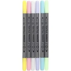 Textile Markers Felt Tip Pastels 2.3mm & 3.6mm Tip 6pcs Water Based Permanent
