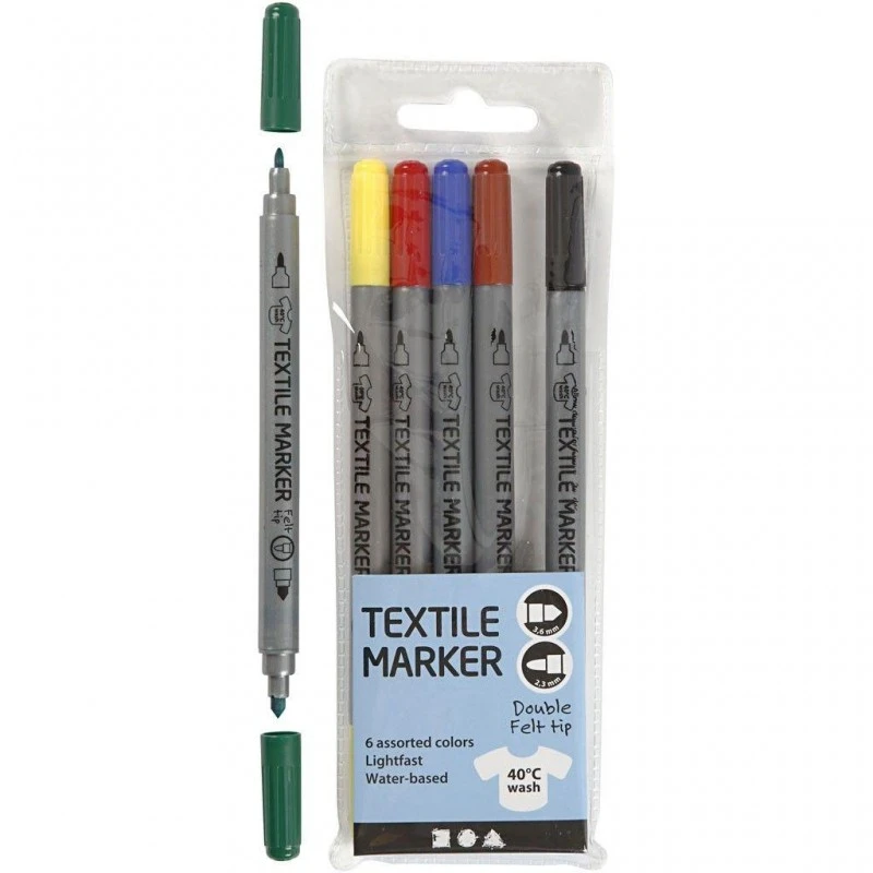 Textile Markers Felt Tip Standard 2.3mm & 3.6mm Tip 6pcs Water Based Permanent 3 Textile Markers Felt Tip Standard 2.3mm & 3.6mm Tip 6pcs Water Based Permanent
