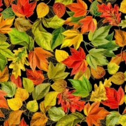 Timeless Treasures Fabric Packed Metallic Fall Leaves Autumn Cotton 112cm Wide