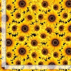 Timeless Treasures Fabric Packed Metallic Sunflowers Floral Cotton 112cm Wide