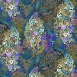 Timeless Treasures Fabric Peacock Bird Floral Shoji Cotton Digital 112cm Wide