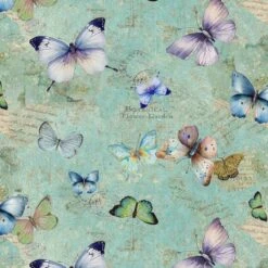 Timeless Treasures Fabric Pretty Butterflies & Text Cotton Digital 112cm Wide