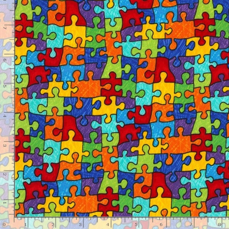 Timeless Treasures Fabric Puzzle Pieces Multicoloured Jigsaw Cotton 112cm Wide 4 Timeless Treasures Fabric Puzzle Pieces Multicoloured Jigsaw Cotton 112cm Wide - Image 2