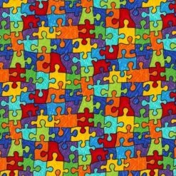Timeless Treasures Fabric Puzzle Pieces Multicoloured Jigsaw Cotton 112cm Wide