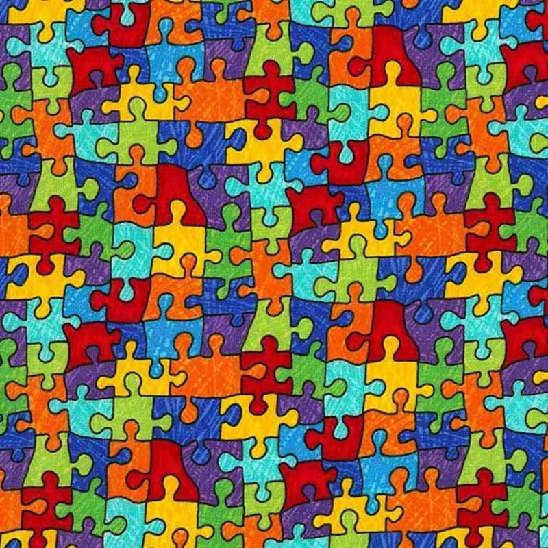 Timeless Treasures Fabric Puzzle Pieces Multicoloured Jigsaw Cotton 112cm Wide 3 Timeless Treasures Fabric Puzzle Pieces Multicoloured Jigsaw Cotton 112cm Wide