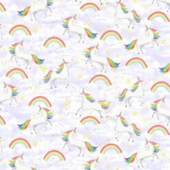 Timeless Treasures Fabric Rainbow Unicorns Clouds Cotton Digital 112cm Wide