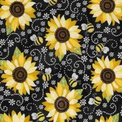 Timeless Treasures Fabric Sunflower & Bee Floral Cotton Digital 112cm Wide