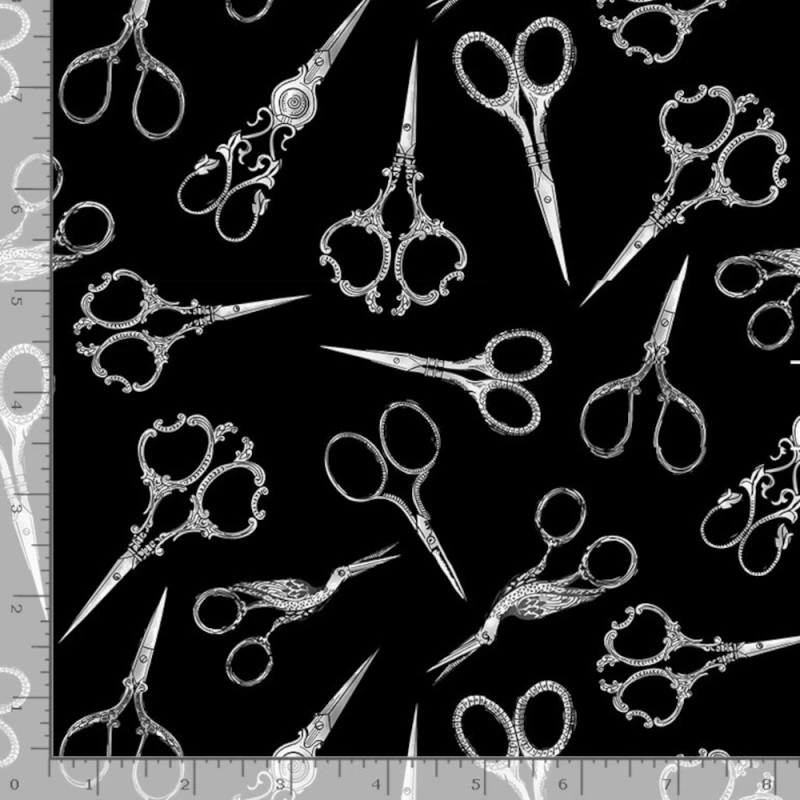 Timeless Treasures Fabric Tossed Sewing Scissors Tools Fun Cotton 112cm Wide 4 Timeless Treasures Fabric Tossed Sewing Scissors Tools Fun Cotton 112cm Wide - Image 2