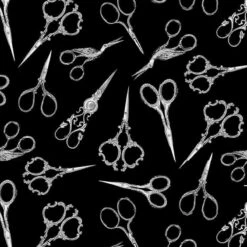 Timeless Treasures Fabric Tossed Sewing Scissors Tools Fun Cotton 112cm Wide