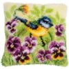 Vervaco Blue Tit On Pansies Latch Hook Cushion Kit – DIY Craft Kit -OHSEWCRAFTY vervaco blue tit on pansies latch hook cushion kit diy craft kit