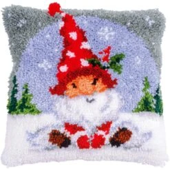 Vervaco Latch Hook Kit Cushion Christmas Gnome In The Snow