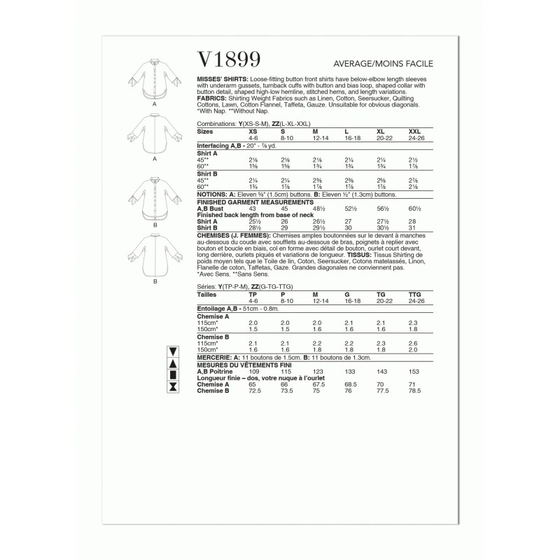 Vogue Pattern V1899 Misses' Shirts By Marcy Tilton Womens Clothing Top Tshirt 4 Vogue Pattern V1899 Misses' Shirts By Marcy Tilton Womens Clothing Top Tshirt - Image 2