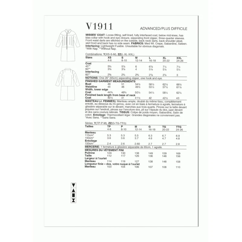 Vogue Patterns V1911 Misses' Coat Loose-Fit By Guy Laroche Below Mid-Knee Length 4 Vogue Patterns V1911 Misses' Coat Loose-Fit By Guy Laroche Below Mid-Knee Length - Image 2