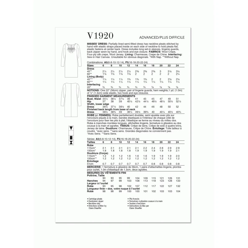 Vogue Patterns V1920 Misses' Dress By Claire Shaeffer Womens 4 Vogue Patterns V1920 Misses' Dress By Claire Shaeffer Womens - Image 2