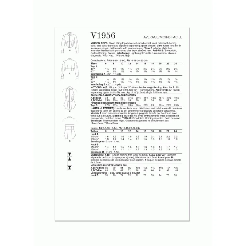 Vogue Patterns V1956 Misses' Close Fitting Tops Sewing Pattern In Two Variations 10 Vogue Patterns V1956 Misses' Close Fitting Tops Sewing Pattern In Two Variations - Image 8