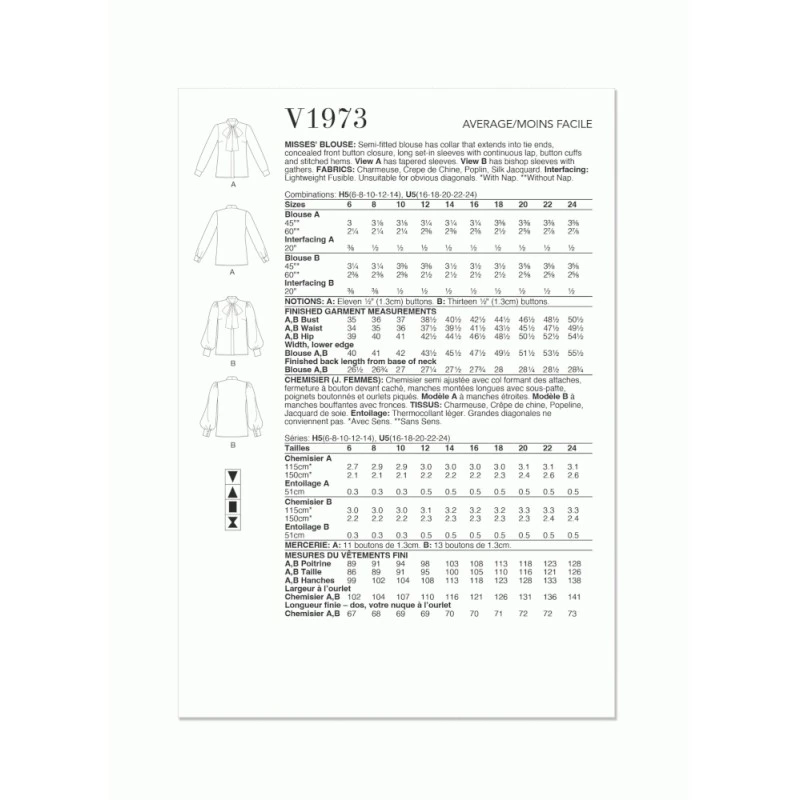 Vogue Patterns V1973 Misses' Semi-Fitted Blouse Concealed Front Button Closure 7 Vogue Patterns V1973 Misses' Semi-Fitted Blouse Concealed Front Button Closure - Image 5