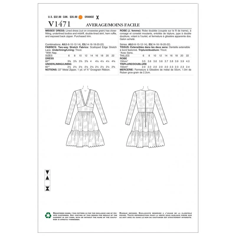 Vogue Sewing Pattern V1471 Women's Dress With Lace Overlay And Plunge V Neck 4 Vogue Sewing Pattern V1471 Women's Dress With Lace Overlay And Plunge V Neck - Image 2