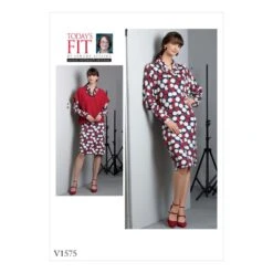 Vogue Sewing Pattern V1575 Women's Dolman Sleeve Dress And Top Overlay