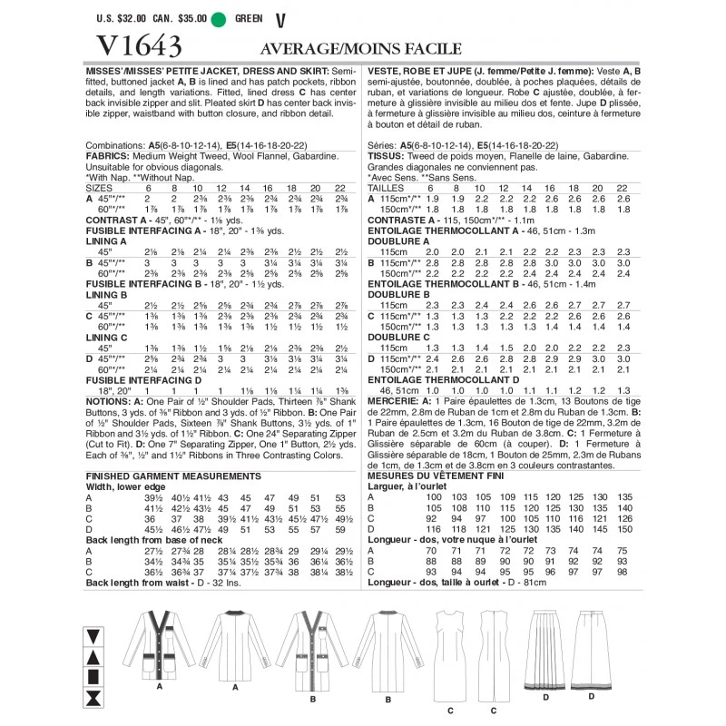 Vogue Sewing Pattern V1643 Misses'/Misses' Petite Jacket, Dress And Skirt 4 Vogue Sewing Pattern V1643 Misses'/Misses' Petite Jacket, Dress And Skirt - Image 2