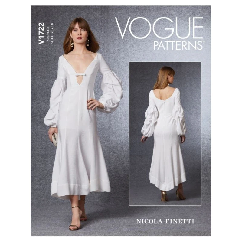 Vogue Sewing Pattern V1722 Misses Plunge Neckline Balloon Sleeves Occasion Dress 3 Vogue Sewing Pattern V1722 Misses Plunge Neckline Balloon Sleeves Occasion Dress