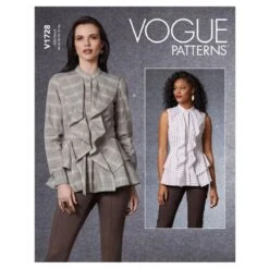 Vogue Sewing Pattern V1728 Misses' Close-fitting Peplum Top With Fly Front