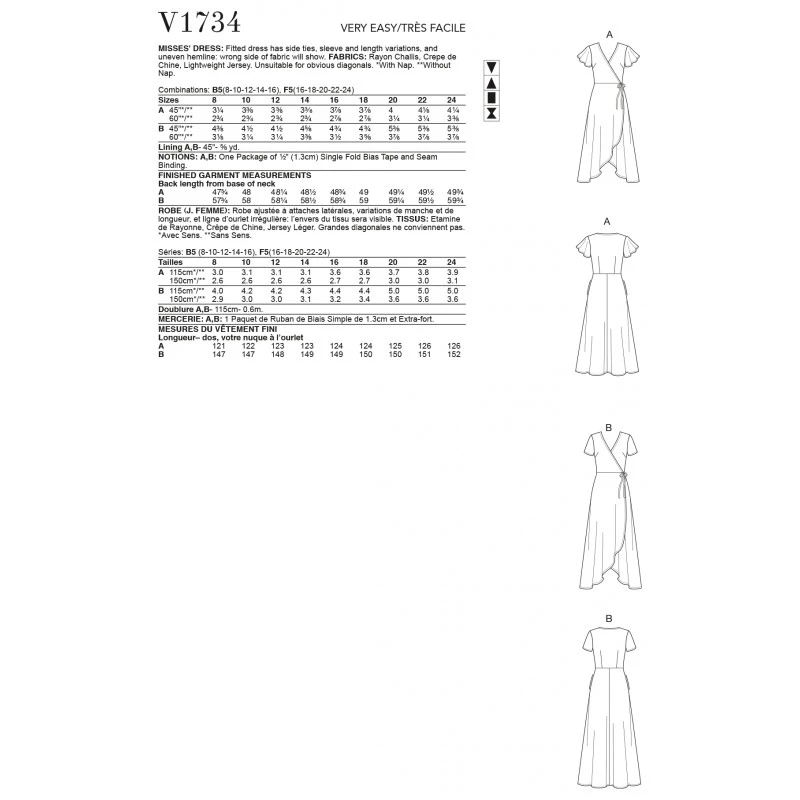Vogue Sewing Pattern V1734 Misses' Wrap Dresses, Sleeve And Length Variations 4 Vogue Sewing Pattern V1734 Misses' Wrap Dresses, Sleeve And Length Variations - Image 2