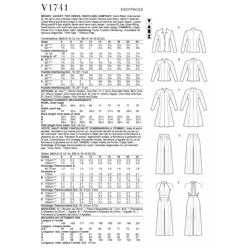 Vogue Sewing Pattern V1741 Misses' Jacket, Top, Dress, Trousers And Jumpsuit 4 Vogue Sewing Pattern V1741 Misses' Jacket, Top, Dress, Trousers And Jumpsuit - Image 2