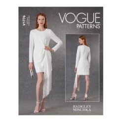 Vogue Sewing Pattern V1776 Misses' Dress Has Asymmetric Draped Front Back Zip