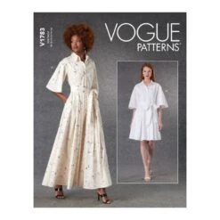Vogue Sewing Pattern V1783 Misses' Button Front Dress And Belt With Bell Sleeves