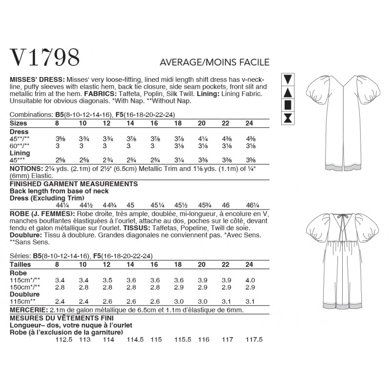 Vogue Sewing Pattern V1798 Misses' Very Loose-fitting Lined Midi Shift Dress 4 Vogue Sewing Pattern V1798 Misses' Very Loose-fitting Lined Midi Shift Dress - Image 2