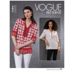 Vogue Sewing Pattern V1812 Misses' Loose-fitting Tunic Has Notch Collar