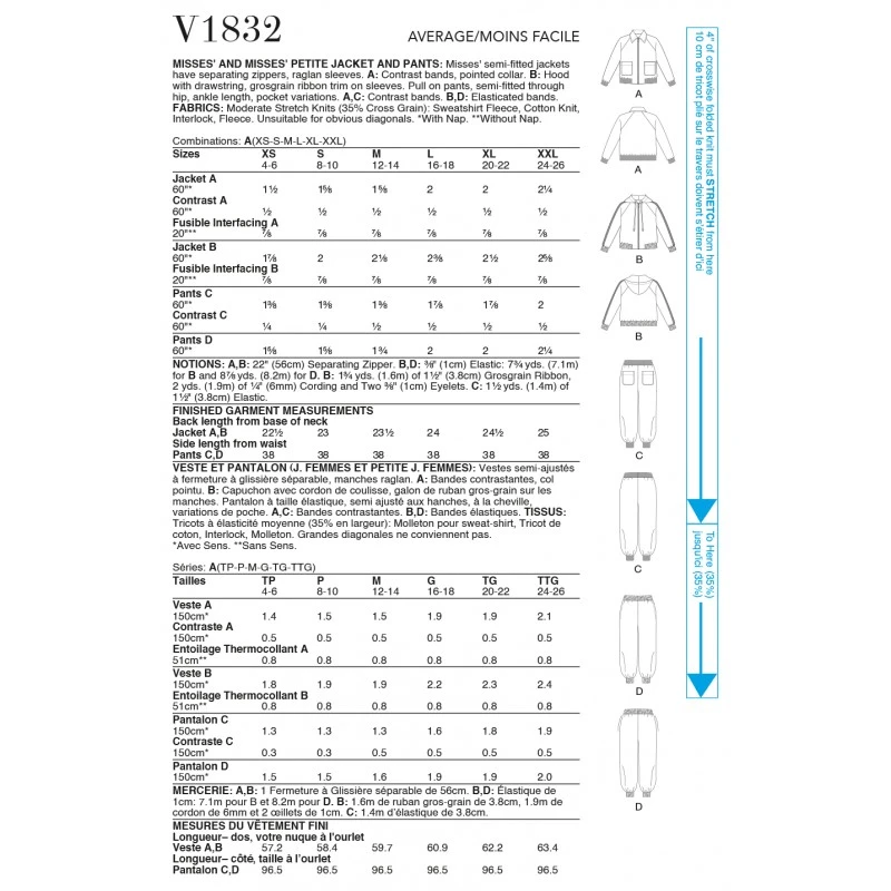 Vogue Sewing Pattern V1832 Misses' Zip Up Hoodie Raglan Sleeves, Joggers 4 Vogue Sewing Pattern V1832 Misses' Zip Up Hoodie Raglan Sleeves, Joggers - Image 2