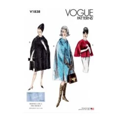 Vogue Sewing Pattern V1838 Misses' Lined Cape Optional Hood Slashed Arm Opening