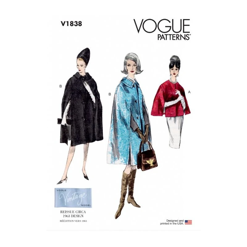 Vogue Sewing Pattern V1838 Misses' Lined Cape Optional Hood Slashed Arm Opening 3 Vogue Sewing Pattern V1838 Misses' Lined Cape Optional Hood Slashed Arm Opening