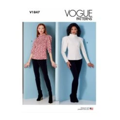 Vogue Sewing Pattern V1847 Misses' Funnel Neck Top Pleated Puff Sleeves