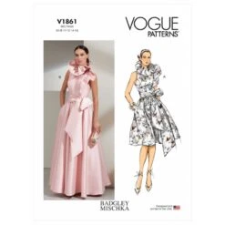 Vogue Sewing Pattern V1861 Misses' Dress Cut In Shoulders Asymmetrical Ruffle