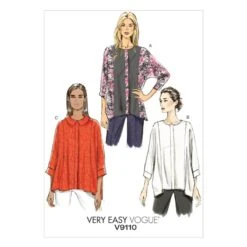 Vogue Sewing Pattern V9110 Women's Very Loose Fitted Top Barrel Cuffs