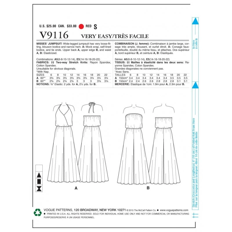 Vogue Sewing Pattern V9116 Women's Wide Leg Jumpsuit 4 Vogue Sewing Pattern V9116 Women's Wide Leg Jumpsuit - Image 2