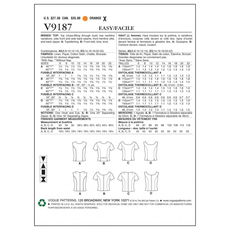 Vogue Sewing Pattern V9187 Women's Vintage Jewel Or Scoop Neck Tops 4 Vogue Sewing Pattern V9187 Women's Vintage Jewel Or Scoop Neck Tops - Image 2