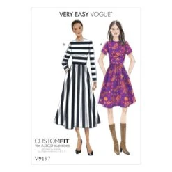 Vogue Sewing Pattern V9197 Women's Dress Jewel-Neck Gathered Skirt Dresses