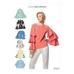 Vogue Sewing Pattern V9243 Women's Princess Seam Tops With Flared Sleeves