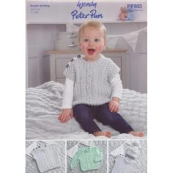 Wendy Wools Knitting Pattern PP003 Baby Sweater And Hat Knitted In Peter Pan DK