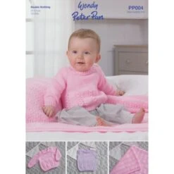 Wendy Wools Knitting Pattern PP004 Baby Jumper & Blanket Knitted In Peter Pan DK