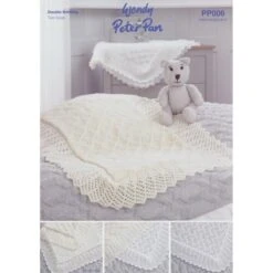 Wendy Wools Knitting Pattern PP006 Baby Blankets & Teddy Knitted In Peter Pan DK