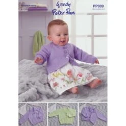 Wendy Wools Knitting Pattern PP009 Baby Sweater Cardigan Knitted In Peter Pan DK